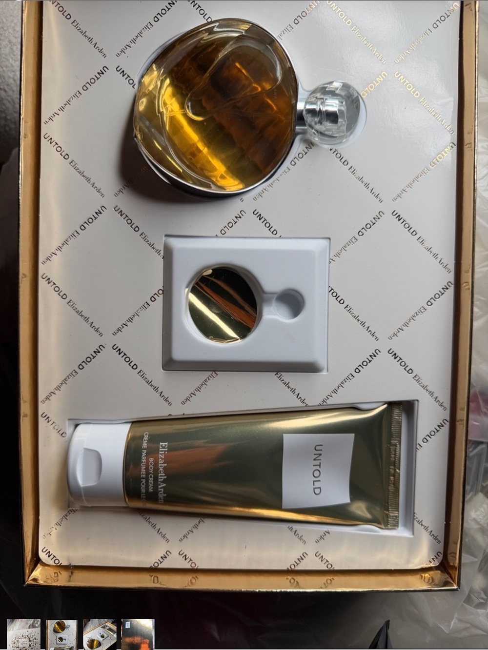 Elizabeth Arden Untold Decorative Box in White and Gold Accents